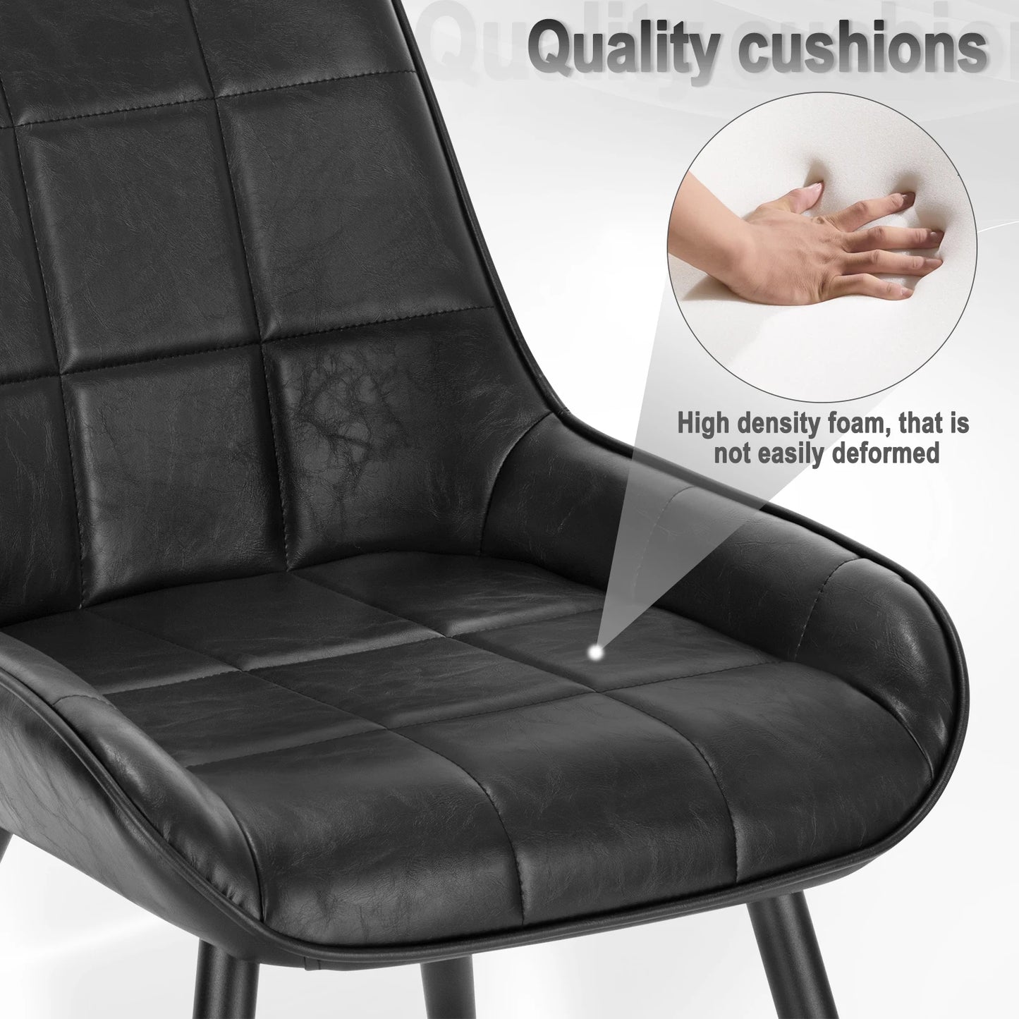 Eetkamerstoelen - Eetstoelen - Keukenstoelen - Set van 4 - Ergonomische Scandinavische Stijl - met Rugleuning - Voor Keuken - Eetgedeelte - Kunstleer Zitje - Metalen Poten - 52 x 51 x 81.5 cm - Zwart