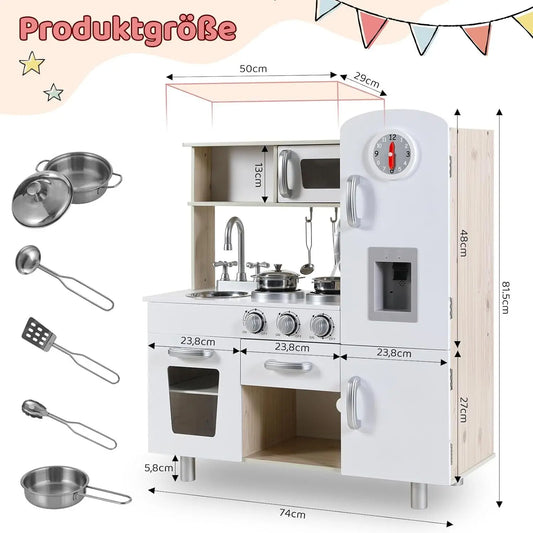 Speelkeuken Kinderen – Houten Keukentje – Pretkeuken – Kids Kitchen – Rollenspel Keuken – Met Licht- & Geluidseffecten – 81x74x30 cm – Duurzaam MDF - QUORE