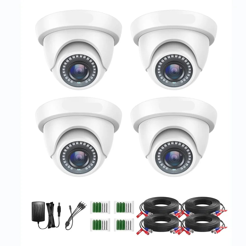 Beveiligingscamerasysteem - CCTV Camerasysteem - 2MP HD - 1080P Camera - Openlucht- IP66 Waterdichte - Bewakingscamera - Beveiligingscamera - Dome CCTV Camera Set voor Binnen en Buiten – Compatibel met HD-TVI en DVR Systeem - 4 Stuks - Wit - QUORE