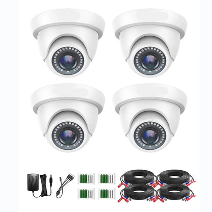 Beveiligingscamerasysteem - CCTV Camerasysteem - 2MP HD - 1080P Camera - Openlucht- IP66 Waterdichte - Bewakingscamera - Beveiligingscamera - Dome CCTV Camera Set voor Binnen en Buiten – Compatibel met HD-TVI en DVR Systeem - 4 Stuks - Wit - QUORE