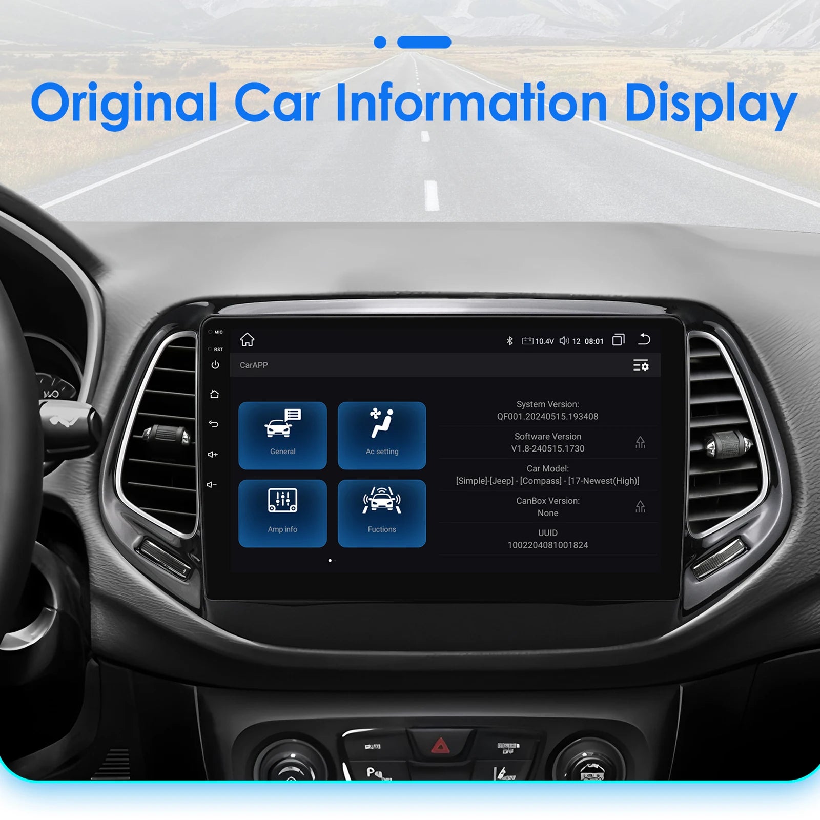 Hizpo Car Android 14 for Jeep Compass 2017 -2020 Auto Radio Multimedia Player GPS Navigation Carplay Stereo 4G BT No 2din DVD AI - QUORE