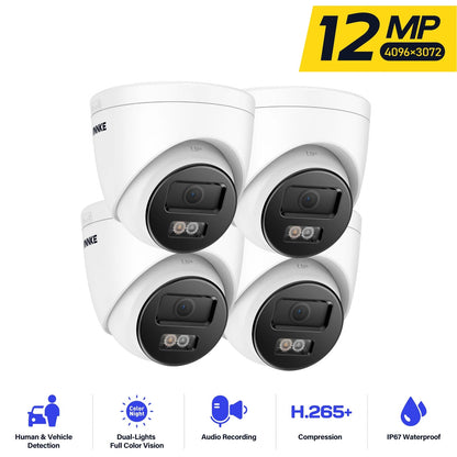 4-Kanaals Beveiligingssysteem – Camerabewaking – CCTV Camera – IP Camera – 12MP Turret – Kleurennachtzicht Met Duale LED – Weerbestendig IP67 Design