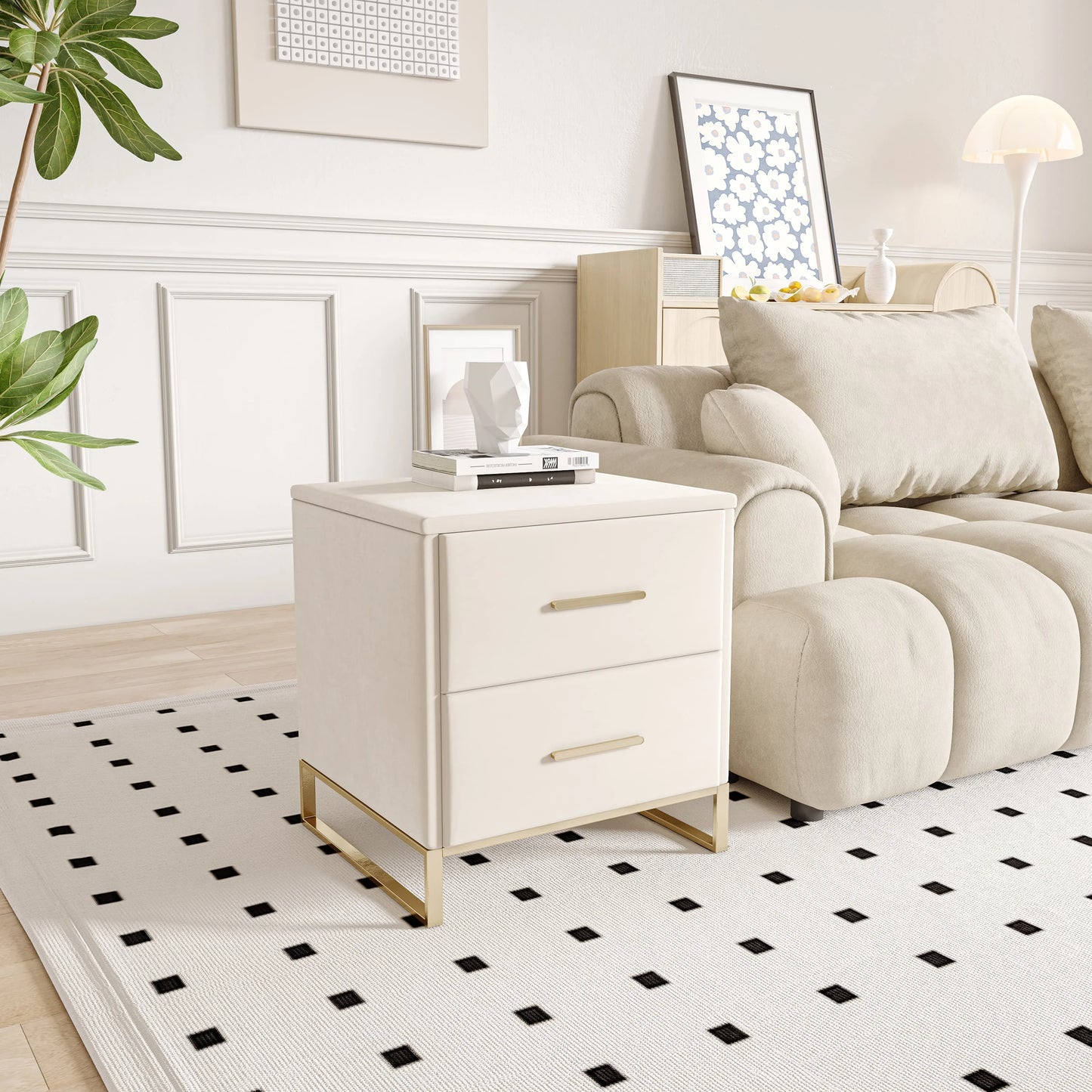 Set of 2 bedside Table, 2 drawer side Table with Storage Couch tip with metal legs for living room bedroom, Desk