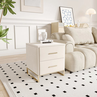 Set of 2 bedside Table, 2 drawer side Table with Storage Couch tip with metal legs for living room bedroom, Desk