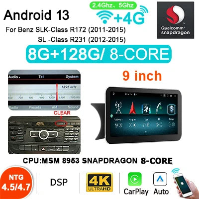 Multimedia Speler Mercedes-Benz – Car Radio – Auto Stereo – Navigatiesysteem – Infotainment Systeem – 9-Inch Touchscreen – Android 13 – Draadloze CarPlay & Android Auto