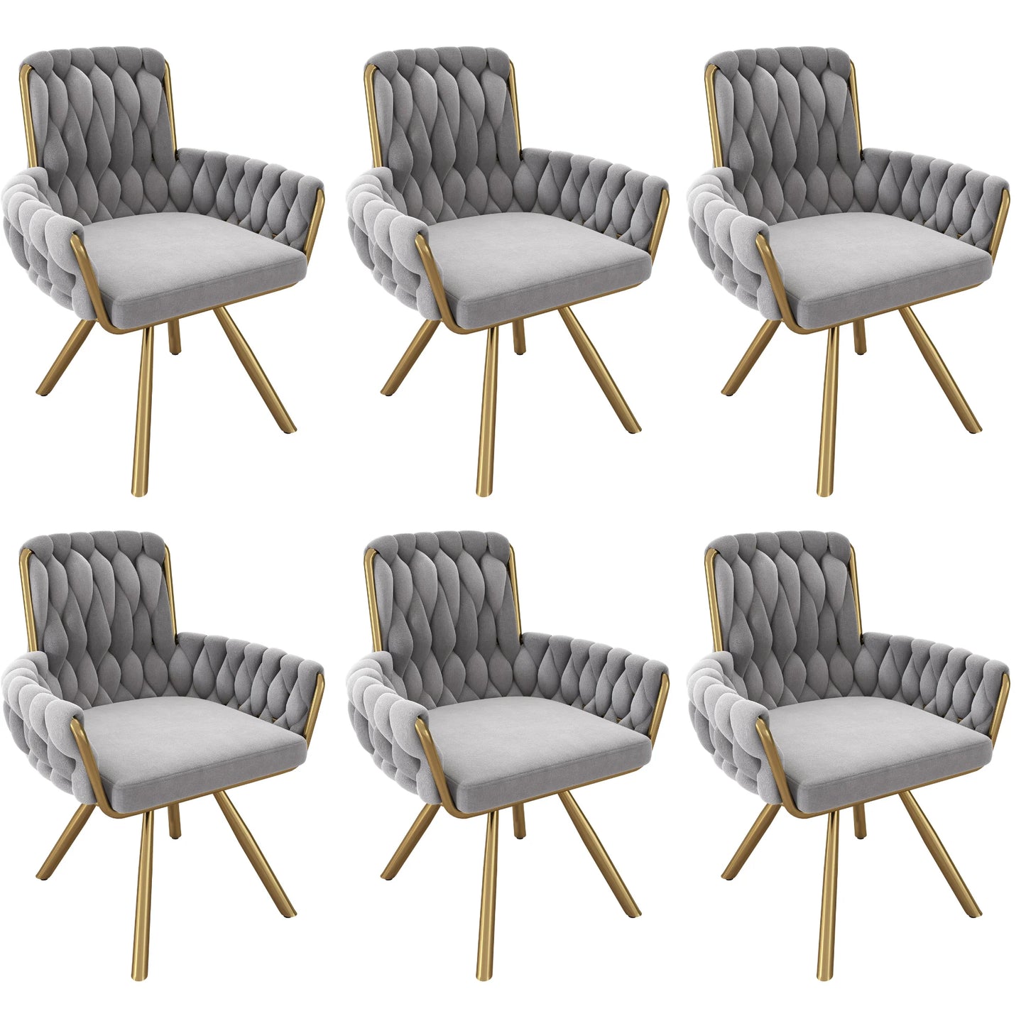 Eetkamerstoel – Set van 6 - Fluwelen Stoel – Comfortabele Stoel – Draaistoel – 360° Draaibaar – Hoge Rugleuning – Stalen Frame - Grijs