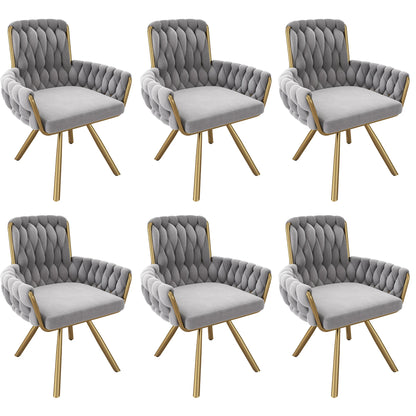 Eetkamerstoel – Set van 6 - Fluwelen Stoel – Comfortabele Stoel – Draaistoel – 360° Draaibaar – Hoge Rugleuning – Stalen Frame - Grijs