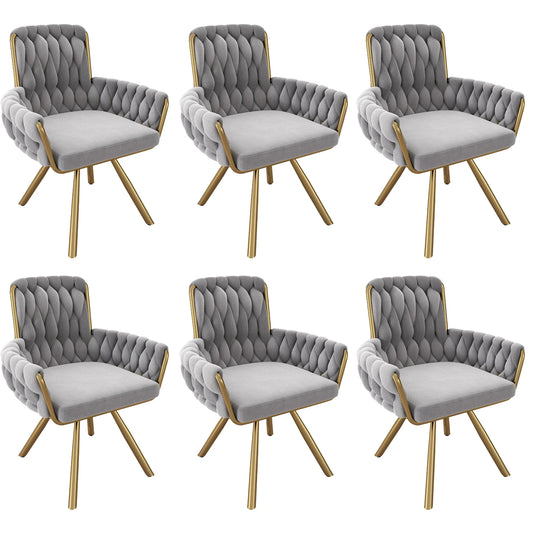 Eetkamerstoel – Set van 6 - Fluwelen Stoel – Comfortabele Stoel – Draaistoel – 360° Draaibaar – Hoge Rugleuning – Stalen Frame - Grijs