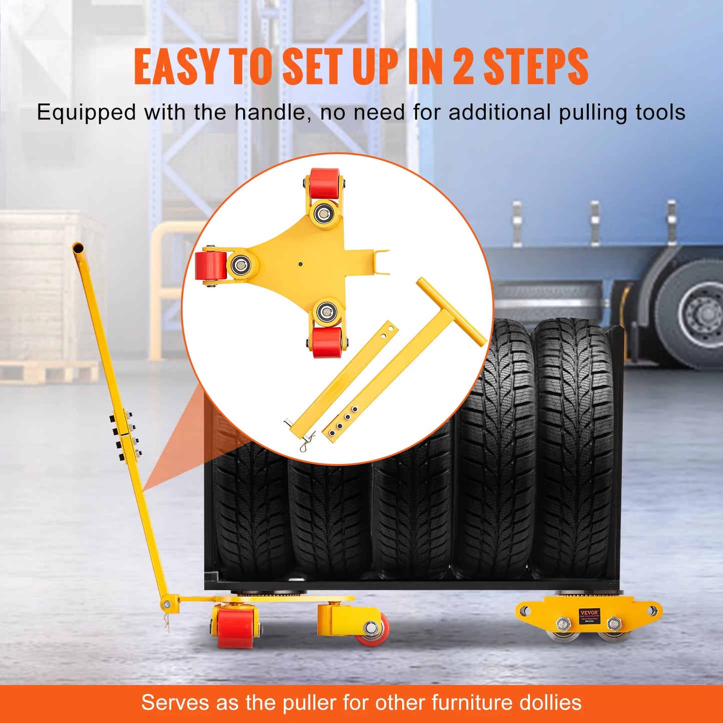 Dolly - Movers - Moving Boxes - Furniture Roller - Transport Dolly - 4pcs Steel Wheels - Heavy Duty Mover - with handle 360° swivel castors anti-slip cap - for warehouse workshop