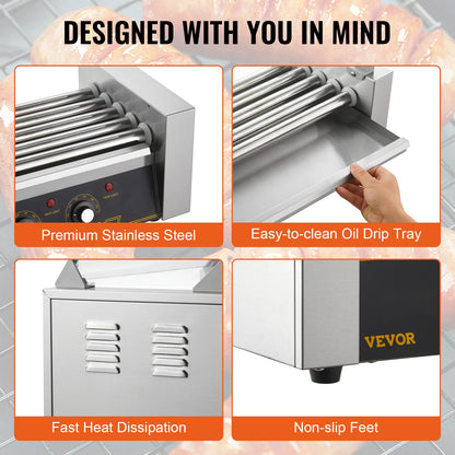 Hotdog Grillmachine – Hotdog Maker – Snack Grill – Worstjes Grill – 30 Hotdogs Capaciteit – Roestvrij Staal Behuizing – Instelbare Warmteregeling