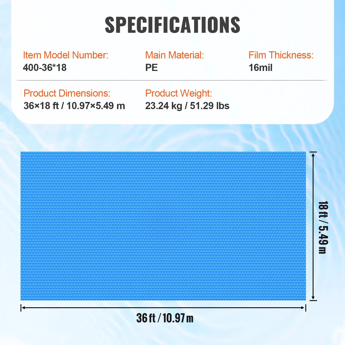 Solar Zwembadafdekking – Zwembadhoes – Warmtebeschermer – Afdekzeil – Bubbels – PE Materiaal – Voorkomt Verdamping - 36x18ft 16mil
