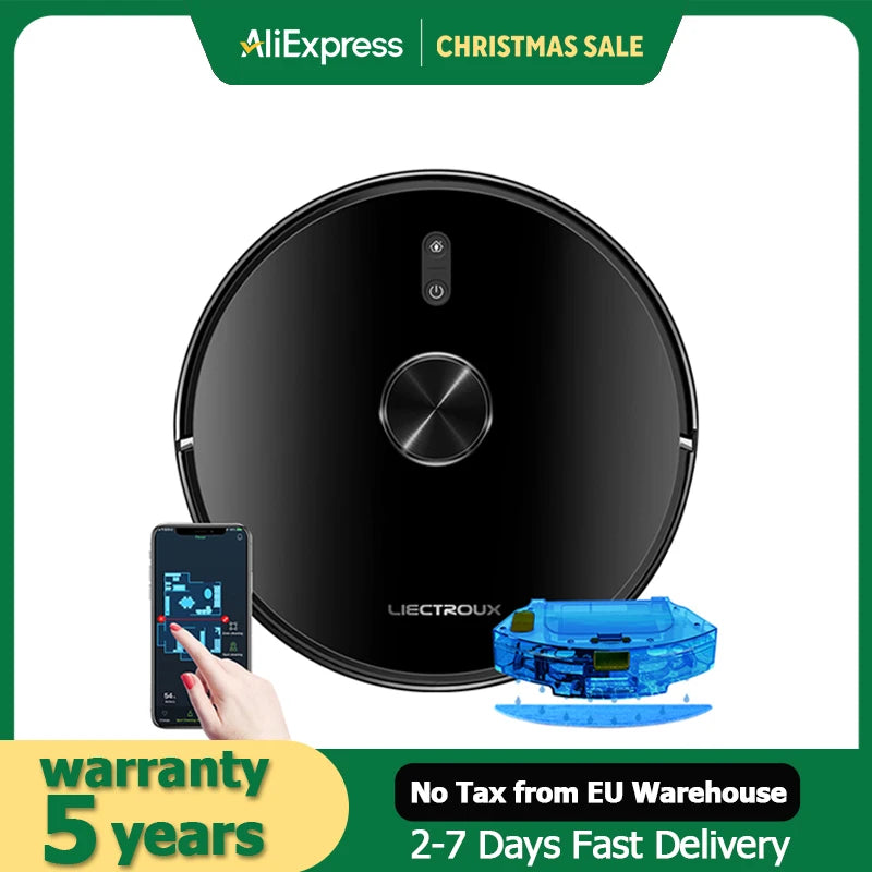 Liectroux X6 LDS Robot Vacuum Cleaner,Laser Lidar Navigation,Wet & Dry Mopping,6500Pa Suction,Multi-Floor Map,Customized Smart H