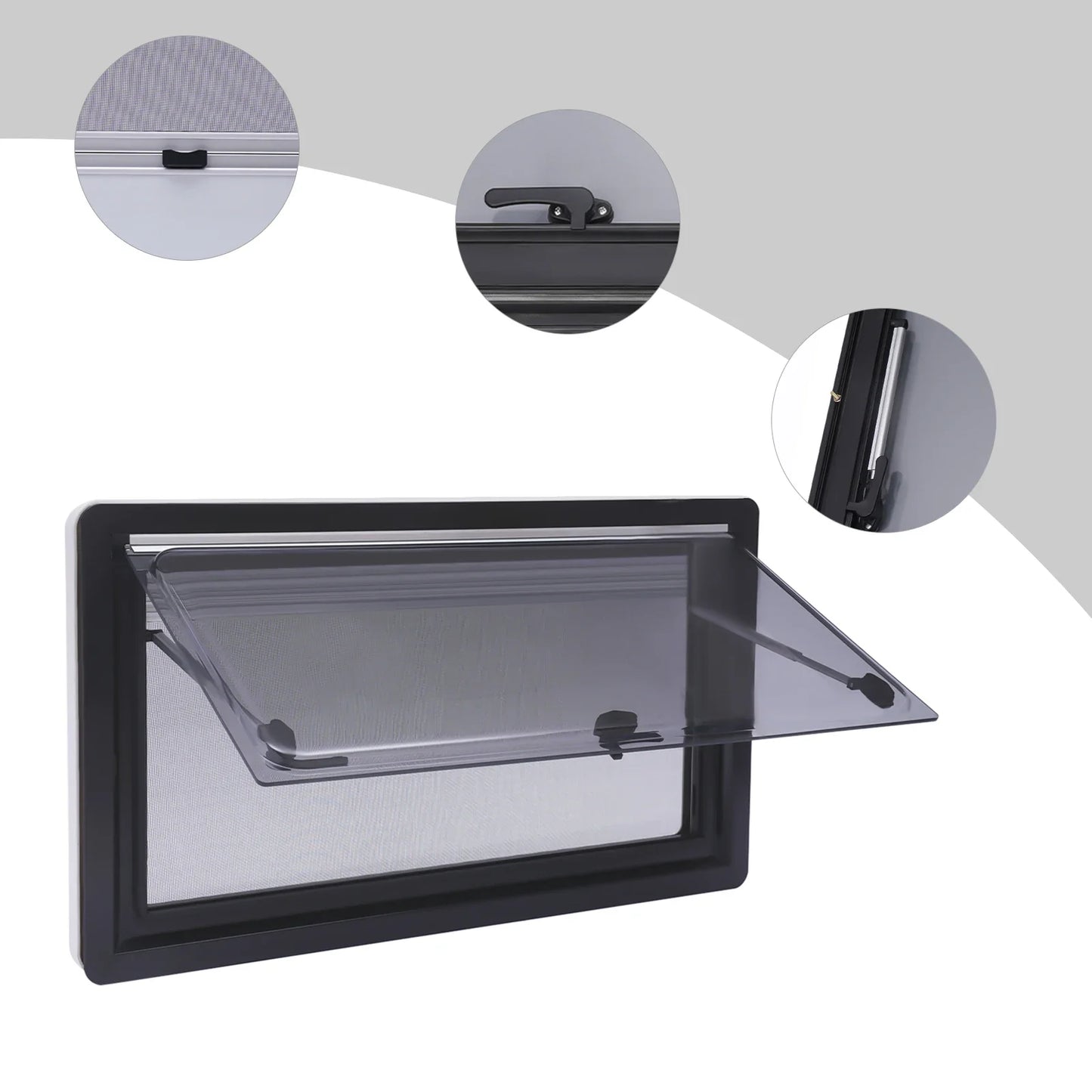 Ventilatieraam – Caravanraam – Kampeerraam – Ventilatiescherm – Insectenhor – Aluminium Frame – Flexibele Openingshoek