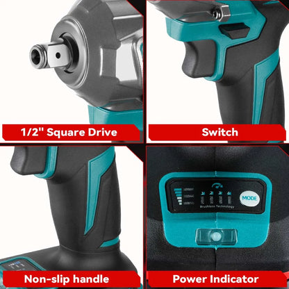 Slagmoersleutel - met Accu - Slagschroevendraaier - Slagmoersleutel - 18V - 1200Nm - Elektrische Schroefboormachine - 1/2 Inch - Brushless Motor - Draadloos - 2 Accu - met Plastic Doos - QUORE