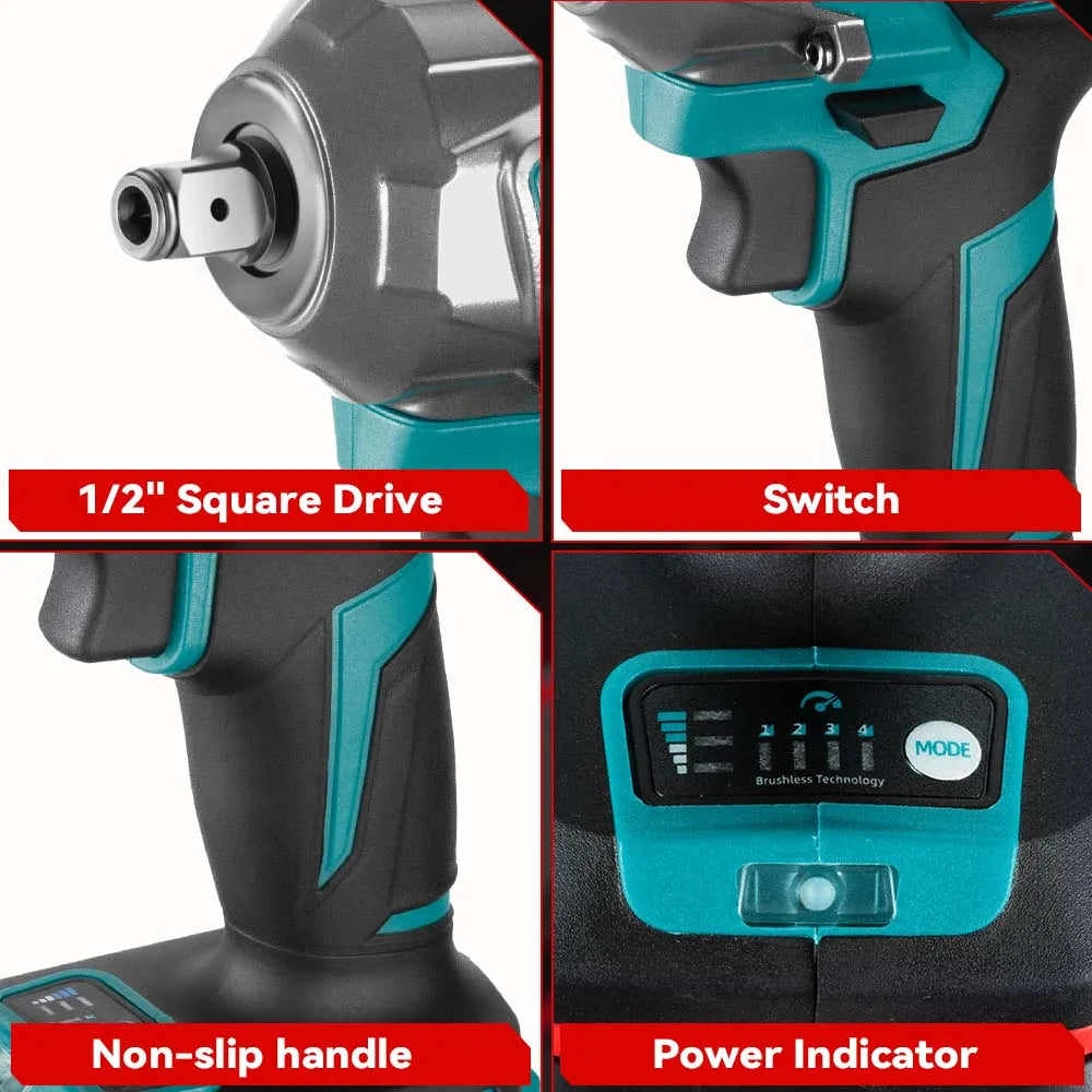 Slagmoersleutel - met Accu - Slagschroevendraaier - Slagmoersleutel - 18V - 1200Nm - Elektrische Schroefboormachine - 1/2 Inch - Brushless Motor - Draadloos - 2 Accu