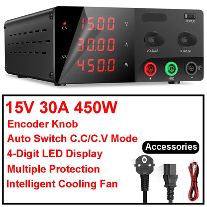Labvoeding - Laboratorium Voeding - Power Supply - Powerbank - 15V 30A - 220V - Instelbare - Enkel Kanaal – Hoog Ampèrage DC Voedingsunit voor Werkbank en Testomgeving