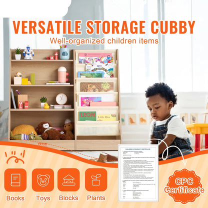Bookcases - Bookshelf - Wall Shelf - Bookshelf - Storage Rack Organizer - 4-Tier - Wooden Bookshelf - Six-Layer Sling Bookcase - for Kids Room Playroom Preschool Daycare