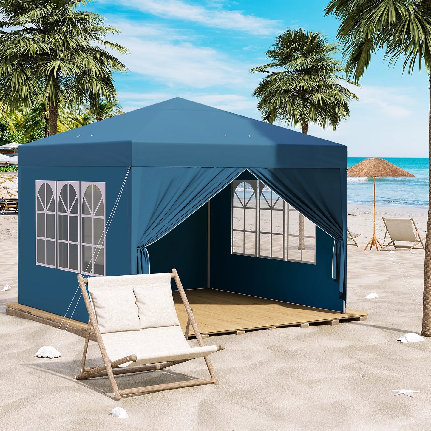 Paviljoen - Tuinpaviljoen - Partytent - Tuintent - Pop-up Kliksysteem - Stabiel - Vouwtent - met Zijwanden - voor 4-6 Personen - Opvouwbaar - Waterdicht - Winterbestendig - 50+UV-Bescherming - voor Tuin - Buiten - Achtertuin - 3 x 3 m - Blauw
