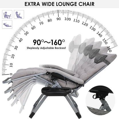 Ligbed - 3-delige Verstelbare Ligstoelset – Tuinstoelen – Zonnebedden – Klapstoelen – Strandstoelen – Duurzaam Stalen Frame – Verstelbare Rugleuning 90-160° - Grijs - QUORE
