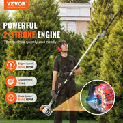 VEVOR 43CC 6-in-1 Multi-Functional Trimming Tools/Gas Hedge Trimmer/Weed Eater/Brush Cutter/Pole Saw Pruner with Extension Pole