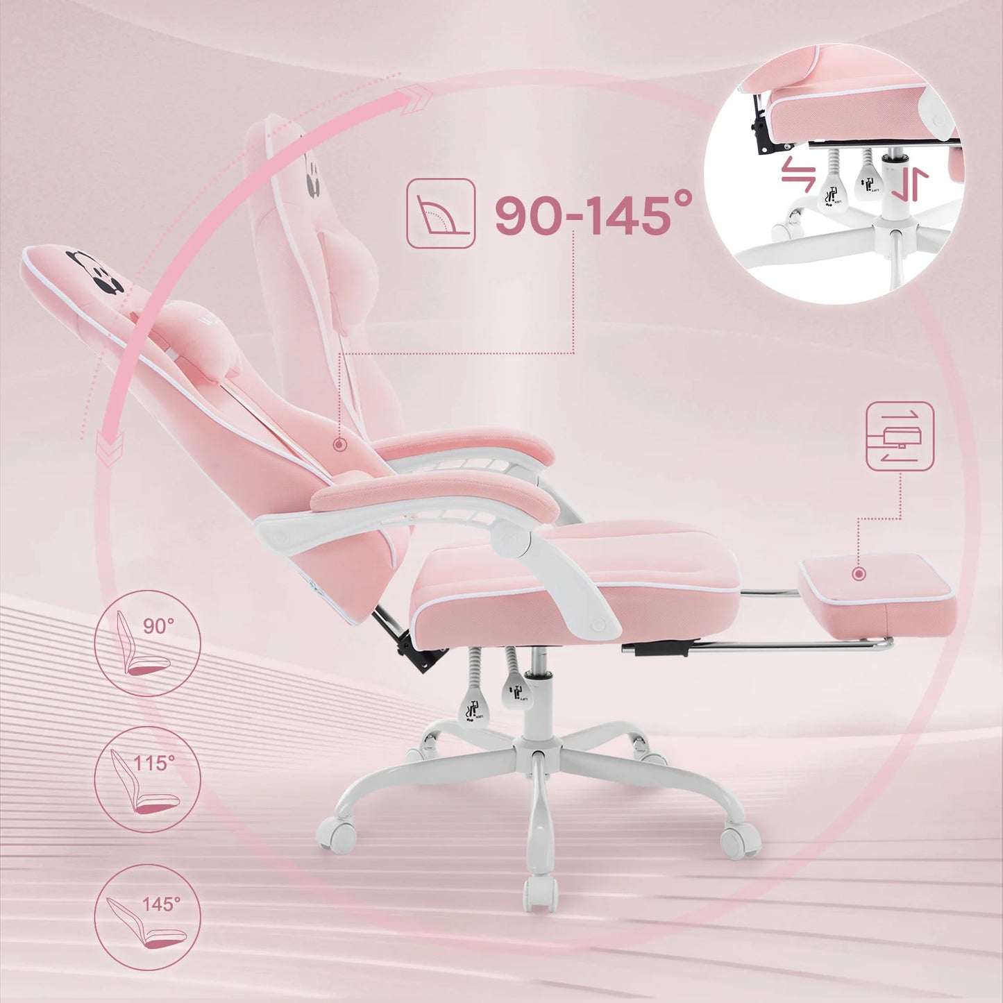 Ergonomische Gaming- En Bureaustoel – Comfortabele Stoel – Mesh Bureaustoel – Met Voetensteun – Verstelbare Kussens – Sterk Metalen Frame - Roze - QUORE