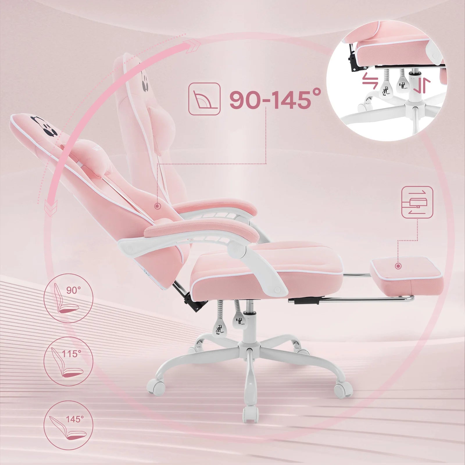 Ergonomische Gaming- En Bureaustoel – Comfortabele Stoel – Mesh Bureaustoel – Met Voetensteun – Verstelbare Kussens – Sterk Metalen Frame - Roze - QUORE
