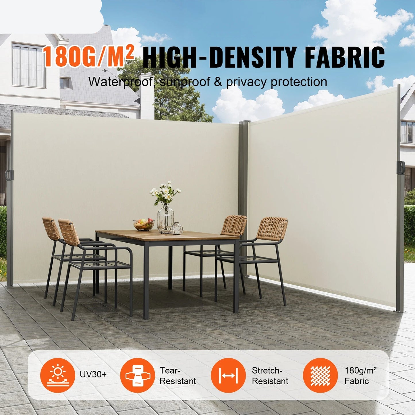 Windscherm - Tuinscherm - Zijluifel - Opvouwbare Windschermen - 200 x 600 cm - Waterdicht Polyester – UV 30+ Bescherming – Privacy Scherm voor Buiten