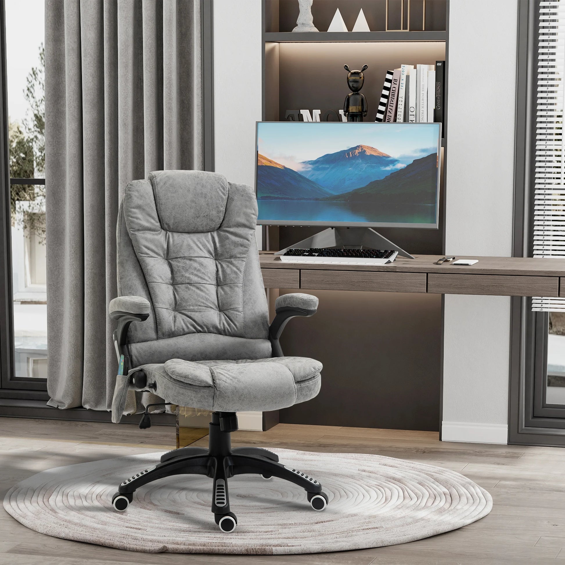 Multifunctionele Bureaustoel – Ergonomische Stoel – Massage Stoel – Comfortabele Bureaustoel – Verstelbare Rugleuning – 6 Massagepunten – Warmtefunctie - 68 x 72 x 110-120 cm - Grijs - QUORE