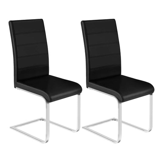 Eetkamerstoel - Eetkamerstoelen - Stoel - Ergonomische Stoel - 2 Stuks/Set - Gegalvaniseerd Metalen Frame - Hoge Rugleuning - Zwart Leer - QUORE