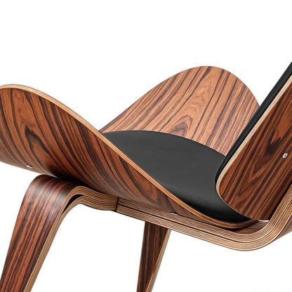 Fauteuil – Lounge Stoel – Eetkamerstoel – Zitstoel – Shell Chair – Zwarte Walnoot Stof – Driepoot Houten Frame – Comfortabele Hoogwaardige Vulling