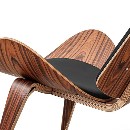 Fauteuil – Lounge Stoel – Eetkamerstoel – Zitstoel – Shell Chair – Zwarte Walnoot Stof – Driepoot Houten Frame – Comfortabele Hoogwaardige Vulling