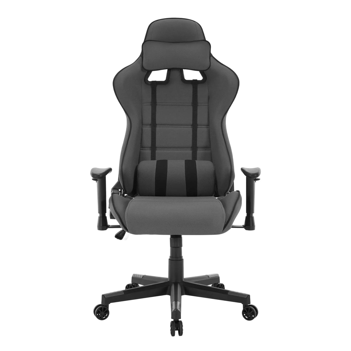 Gaming Stoel - Racing - Bureau - Ergonomische Mesh - Verstelbare - met Hoofdsteun - Nekkussen - Lendensteun - 135° Kantelfunctie - Ademend Textiel – Tot 150 kg - Zwart en Grijs