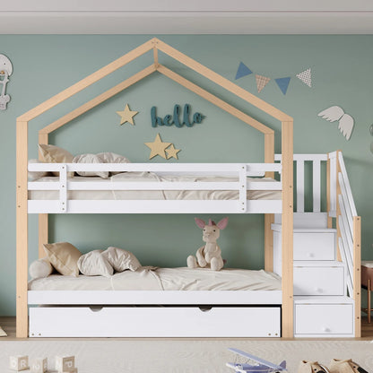Hoogslaper Hout – Etagenbed – Kinderbed – Stapelbed – Uitschuifbed – Met Opbergruimte – Massief Mahoniehout – Geschikt Voor 3 Slaapplaatsen