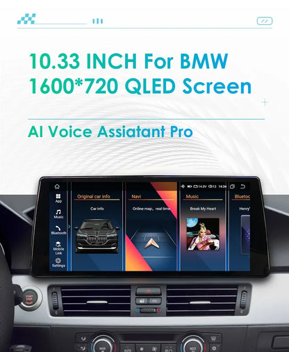 2DIN Android Autoradio – Multimedia Systeem – Navigatie Unit – Touchscreen Radio – Auto Entertainment – 10,33 Inch QLED Scherm – 8GB RAM 128GB Opslag – GPS & CarPlay Support – BMW E60 05-08 CCC Variant