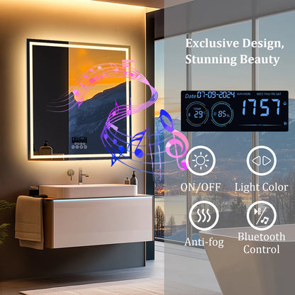 LED Badkamerspiegel – Slimme Spiegel – Anti-Condens Spiegel – Bluetooth Spiegel – Touchbediening – 6000 Lumen – Aluminium Ontwerp - Vierkant