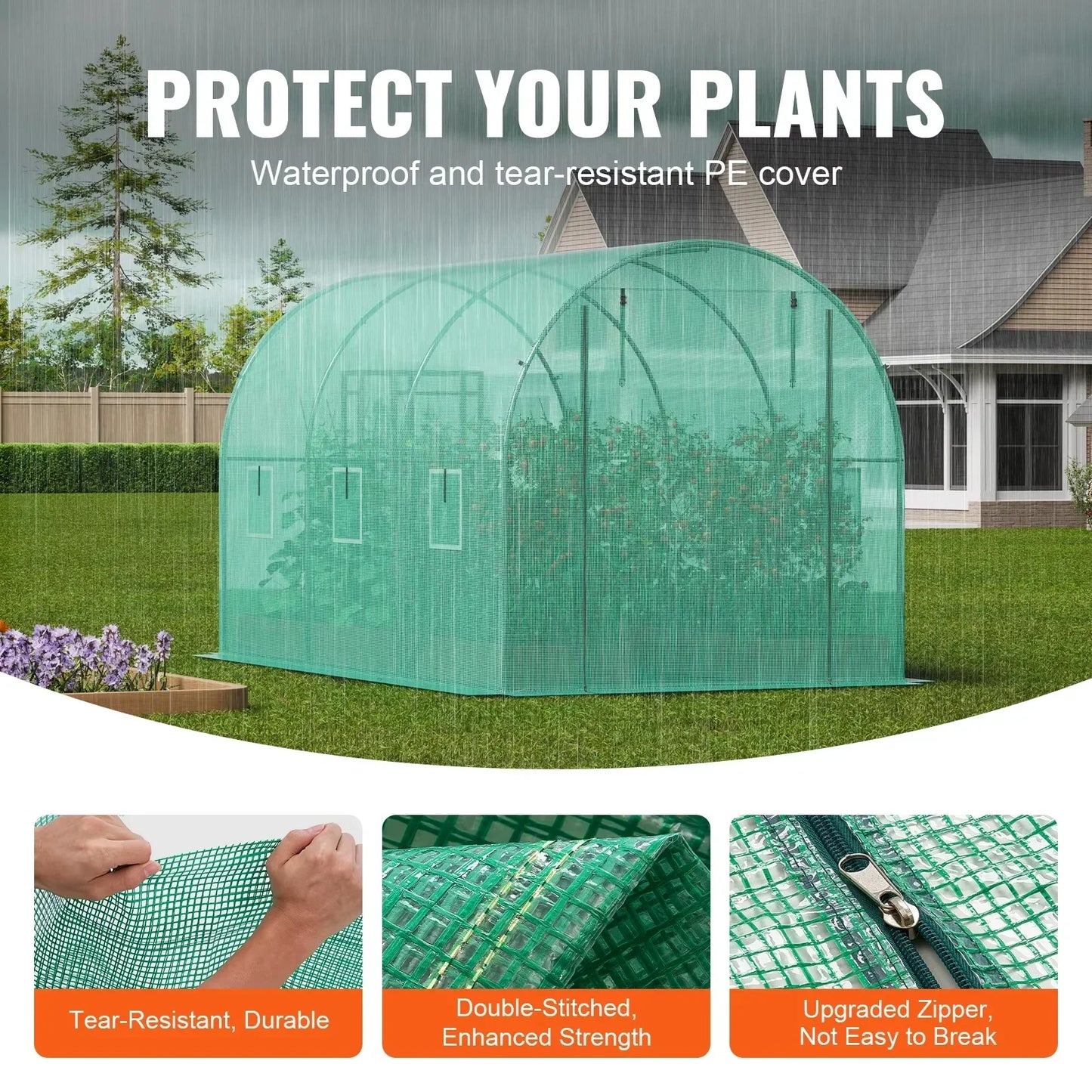Walk-in Tunnelkas - Tuinkas - Tunnelserre - Grote - Stalen Frame - Weerbestendige - met Vensters - Voor Tuin - en Kleine Boerderij - 20x10x7ft - Wit