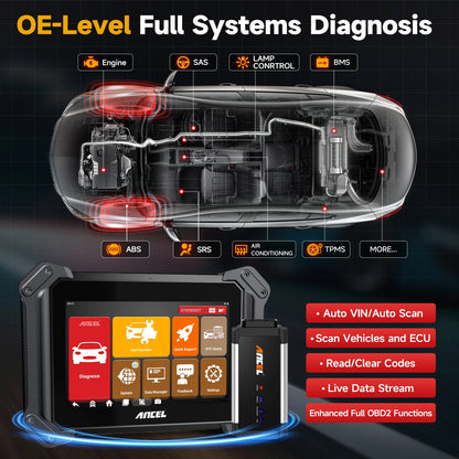 OBD2 Diagnosetool – Autodiagnose Scanner – Foutcode Lezer – Bluetooth Scanner – 25+ Resetfuncties – 8 Inch Touchscreen - QUORE