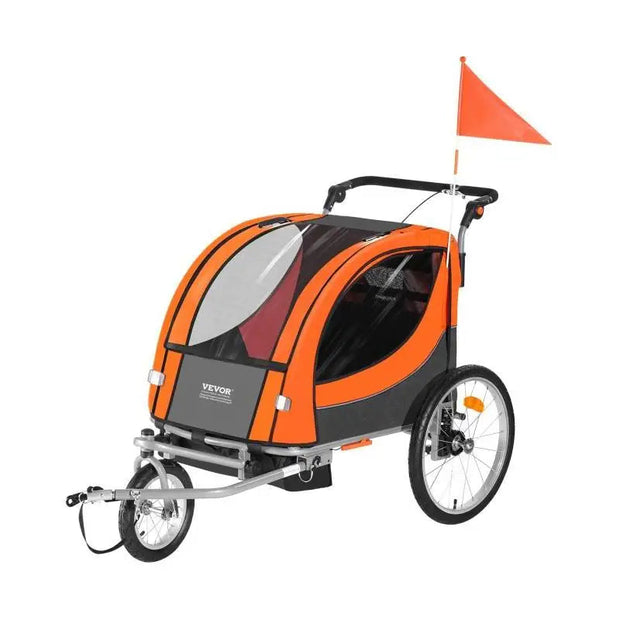 Aanhanger Fiets - Fietskar - Fietskar Voor Kinderen - Kinderfietskar - Fiets Aanhanger - Dubbelzits Drager - Opvouwbaar - Kinderfietskar Aanhange - en Wandelwagen Fietskar Voor Kinderen - 61x31x37in - 100lbs Capacity