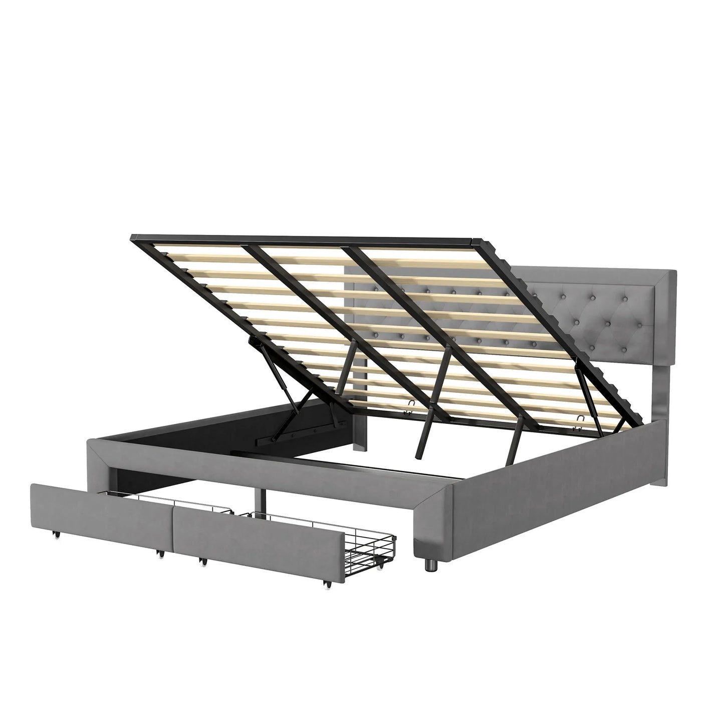 Opbergbed – Gestoffeerd Bed – Slaapbank – Tweepersoonsbed – Kinderbed – Verstelbaar Hoofdbord – Hydraulische Opberglades