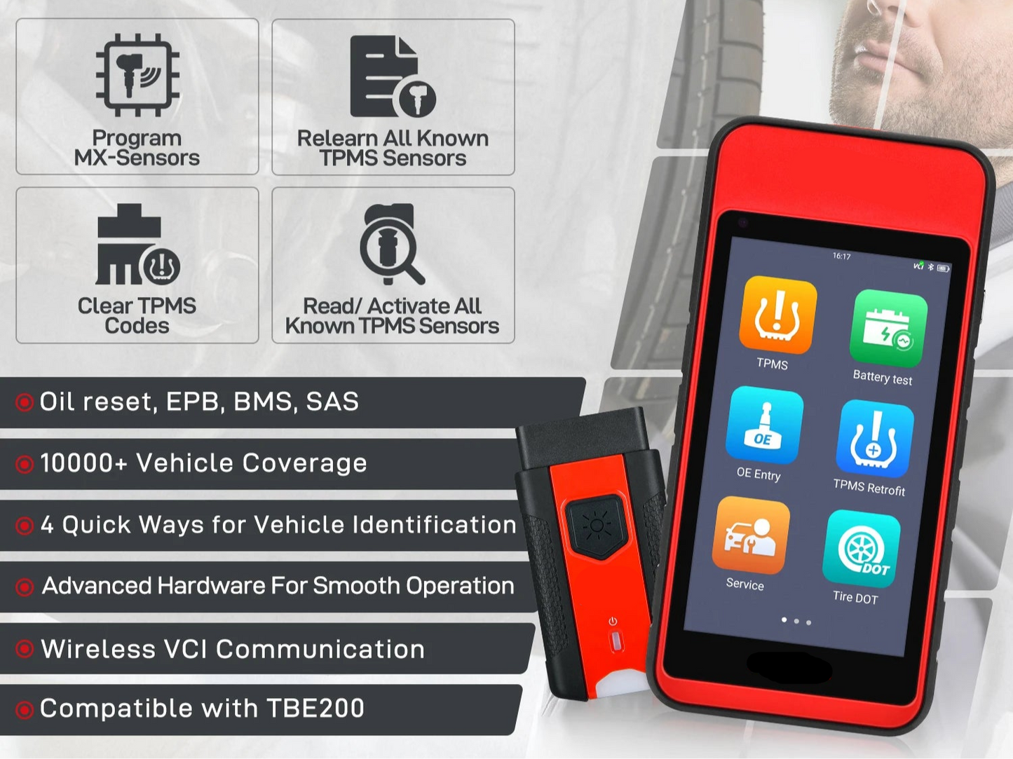 TPMS-Tool – Bandenspanningssensor Tester – Diagnosestation – Sensorprogrammer – 5,5-Inch Kleurentouchscreen – Bluetooth En Wi-Fi - Alleen TPMS-tool