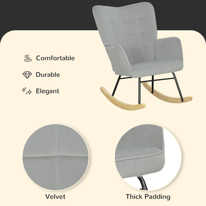 Schommelstoel – Schommelstoel Voor Volwassenen – Relaxstoel – Schommelstoel Met Armleuning – Ergonomisch Ontwerp – Beukenhout En Staal - 98 x 71 x 101 cm - Grijs
