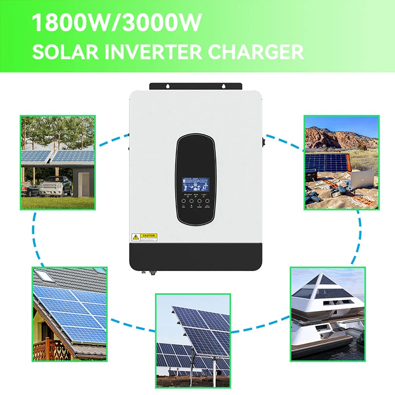 Hybride Zonnestroom Omvormer – Solar Omvormer – Zonnepaneel Omvormer – MPPT Laadregelaar – 1800W – 12V - Pure Sinusgolf - QUORE