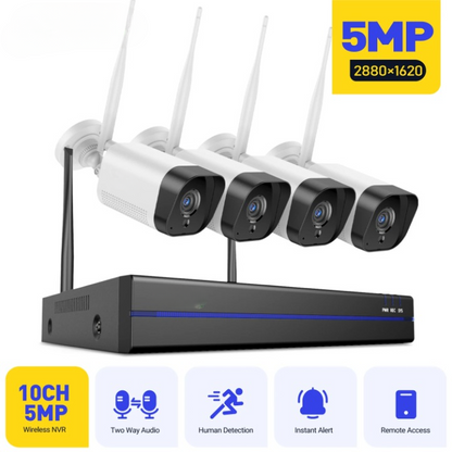Beveiligingscamera - 5MP - 4 Stuks - Camerabewaking - Draadloos - voor Buiten - Tweeweg Audio - 10CH - NVR Recorder - Smart Dual Lights - IP-camera - Nachtzicht - Geen ingebouwde HDD - Wit