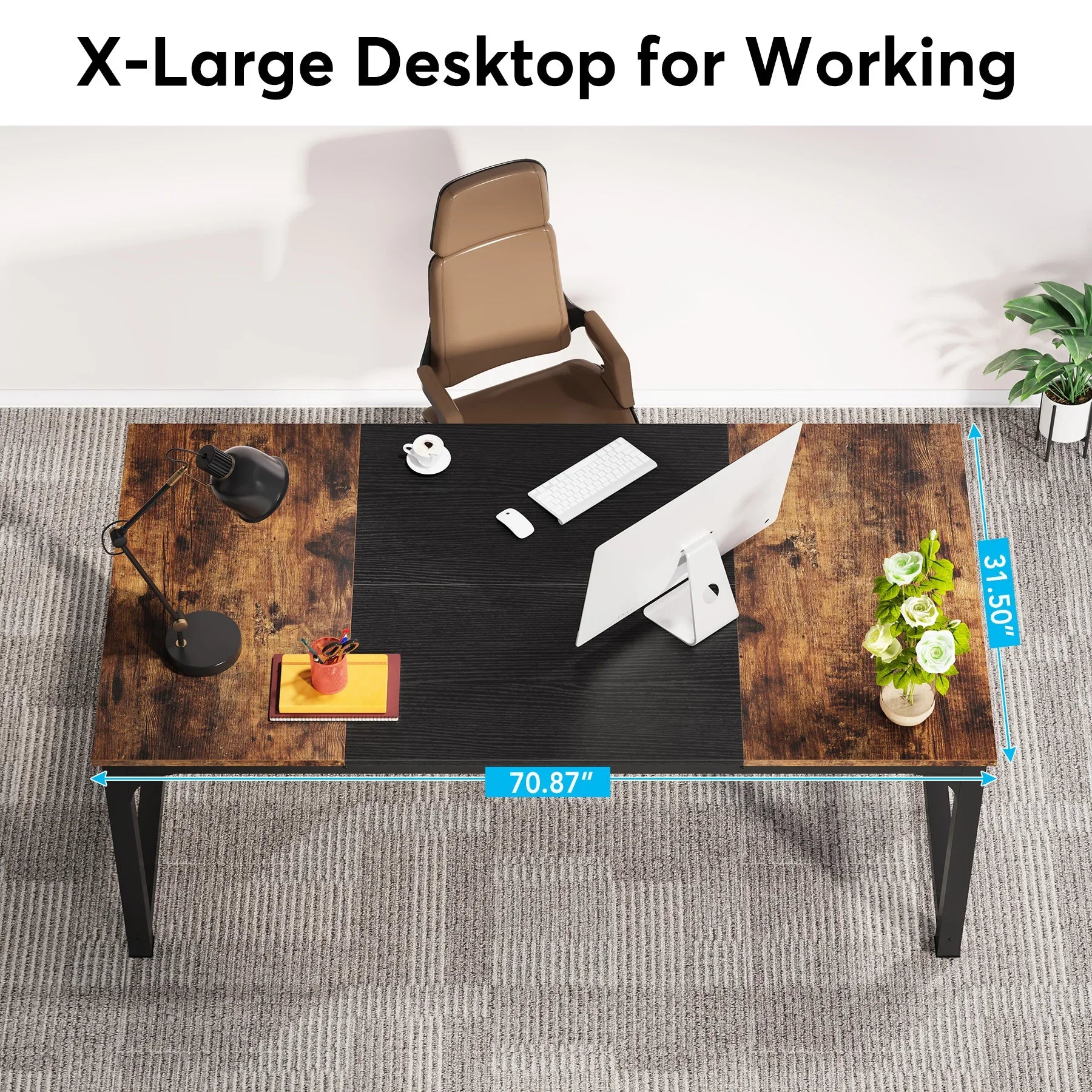 Bureau – Werkplek – Computerbureau – Schrijftafel – Studiebureau – 180 Cm Breed – E1 Spaanplaat Metalen Poot - QUORE