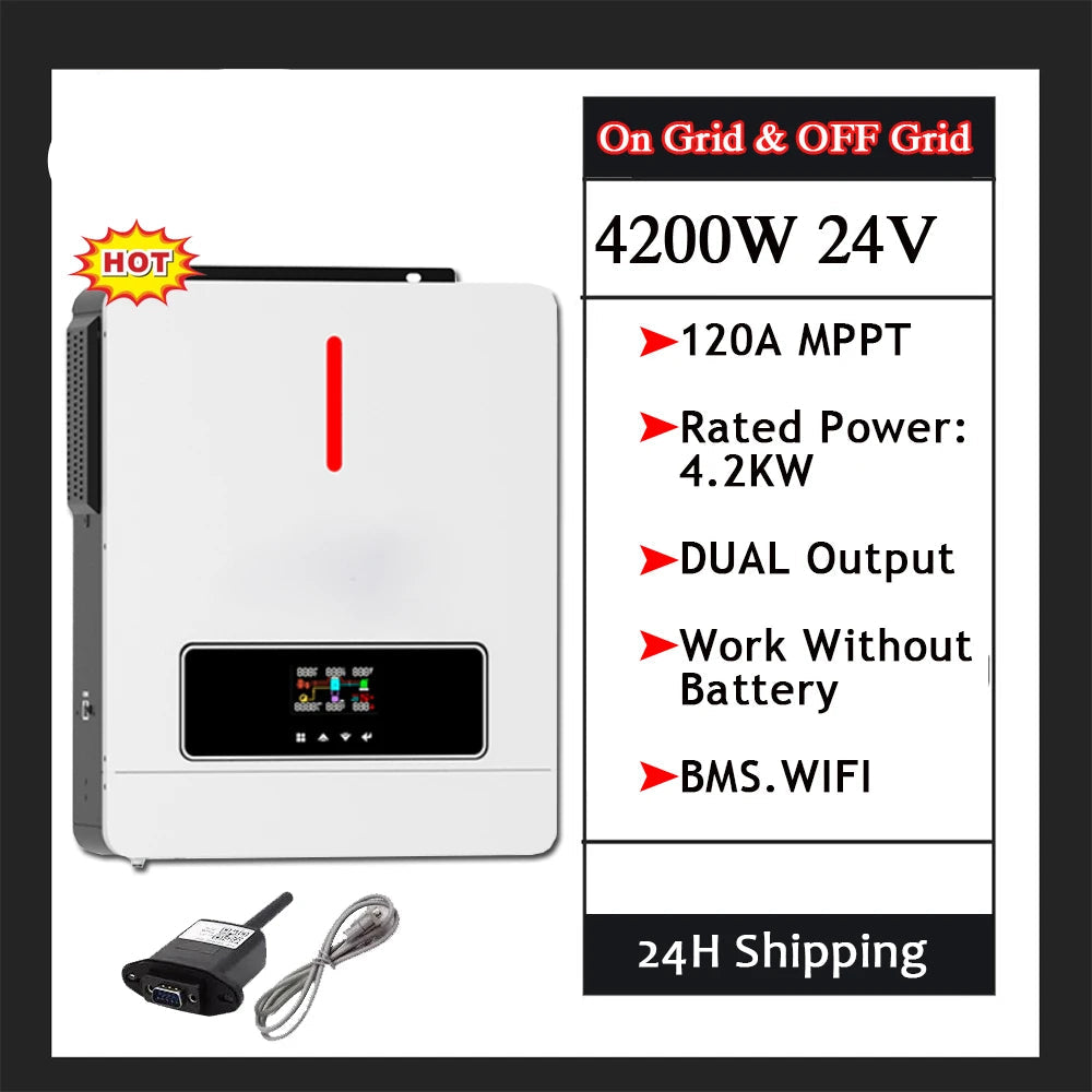 Solar Omvormer – Zonne-omvormer – Omvormer 4200W – Off-Grid Omvormer – Pure Sinusgolf – MPPT 120A – Wifi Monitoring