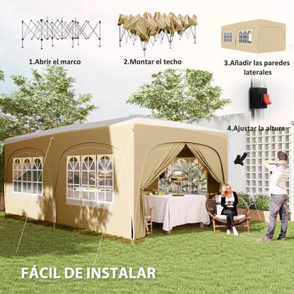 Paviljoen - Tuinpaviljoen - Partytent - Tuintent - Pop-up Kliksysteem - Stabiel - Vouwtent - Opvouwbaar - met Zijpanelen - Waterdicht - Winterbestendig - 50+UV-Bescherming - voor Tuin - Buiten - Achtertuin - Oxford fabric - 3 x 6 m - Sand