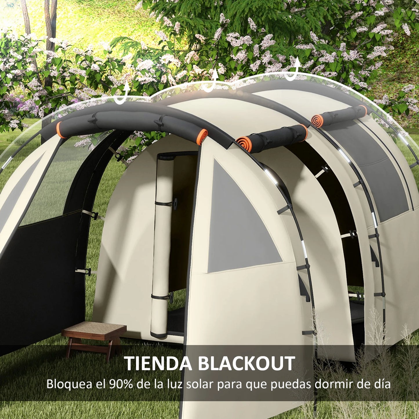 Familie Tent voor 4-5 Personen - 460x230x180 cm Donker Khaki - Waterdicht - 2 Kamers - 22 Haringen - Ideaal voor Kamperen - QUORE