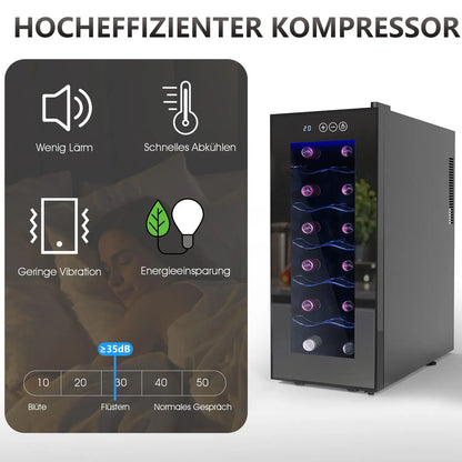 Wijnkoelkast – Wijnklimaatkast – Wijnkoeler – Flessenkoelkast – Drankenkoeler – 12 Flessen – RVS Frame Met Glazen Deur