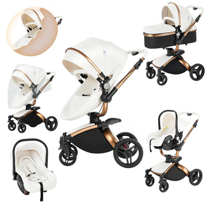 360° Baby Stroller 3 IN 1 Car Seat Stroller Combo Travel System Strollers High Landscape Leather Large Storage Stroller Infant