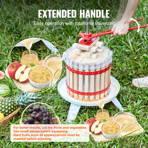 Handmatige Sapcentrifuge - Kitchen Citruspers - Handmatige Fruitpers - 6L - Sinaasappel- en Druivenpers - Hout & Metaal